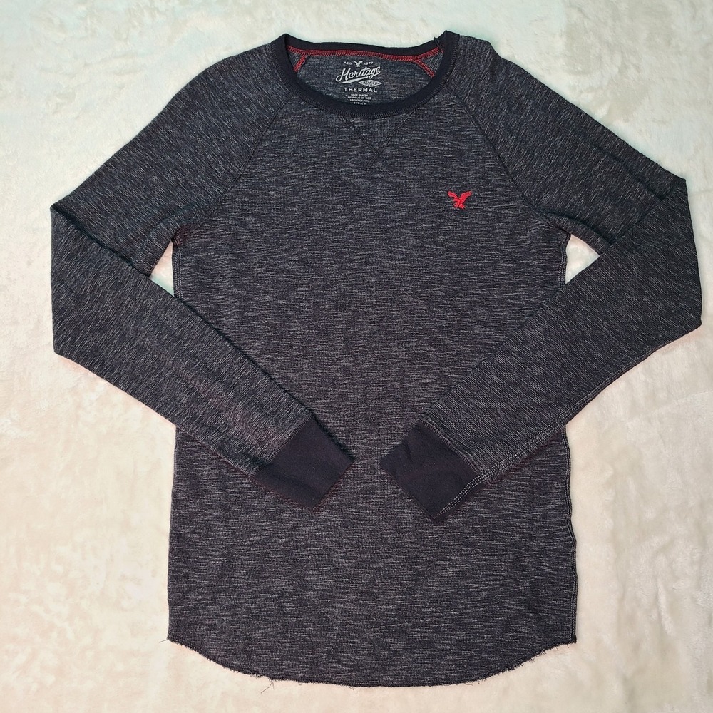 American Eagle Heritage Mens Size Small Black Waffle Knit Shirt Thermal Classic